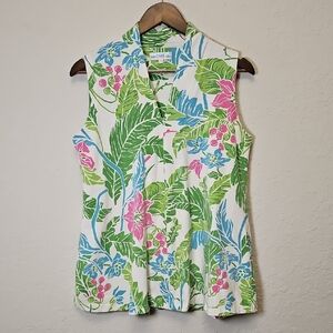 TABI V Neck Sleeveless Tropical Top/Cover-up, Size Large